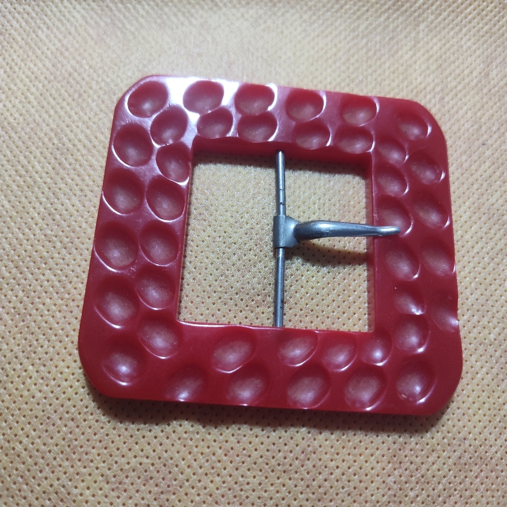 Cherry Red Square shaped art deco Buckle with Silver Pin